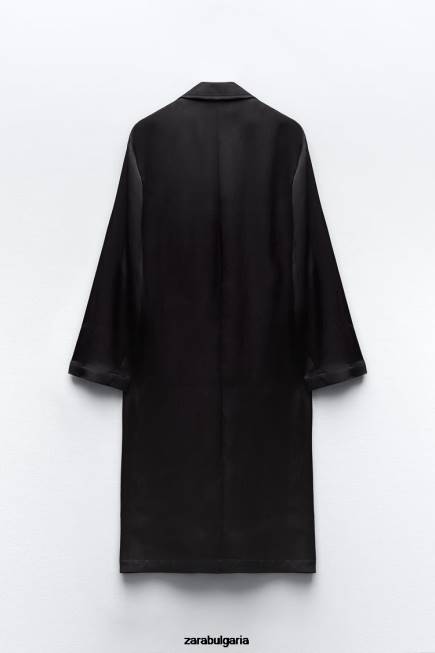 Zara облекло 66FT135 Жени тренчкот със сатенен ефект черен