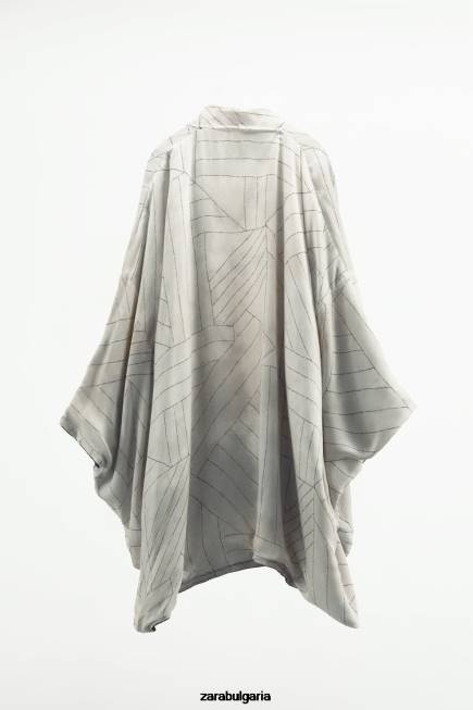 Zara облекло 66FT136 Жени двустранно щамповано кимоно синьо черно