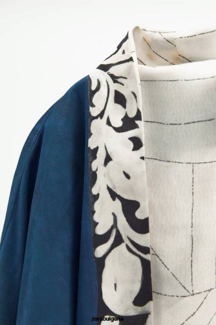 Zara облекло 66FT136 Жени двустранно щамповано кимоно синьо черно