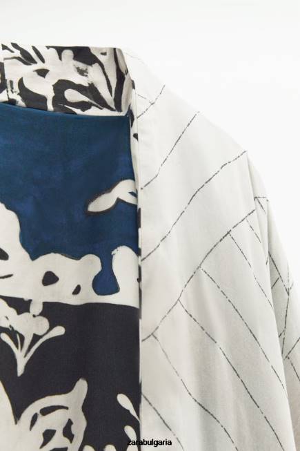 Zara облекло 66FT136 Жени двустранно щамповано кимоно синьо черно