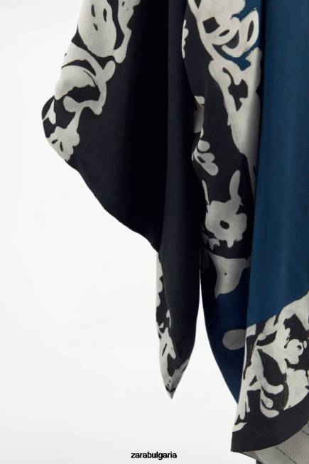 Zara облекло 66FT136 Жени двустранно щамповано кимоно синьо черно