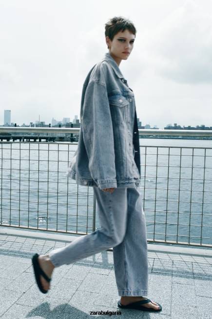 Zara облекло 66FT138 Жени zw голямо дънково яке светло синьо