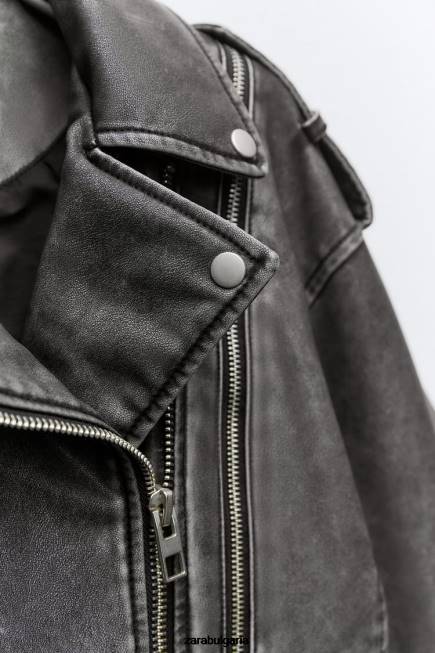 Zara облекло 66FT18 Жени мотористко яке от изкуствена кожа сиво