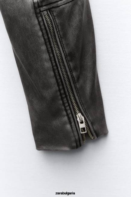 Zara облекло 66FT18 Жени мотористко яке от изкуствена кожа сиво