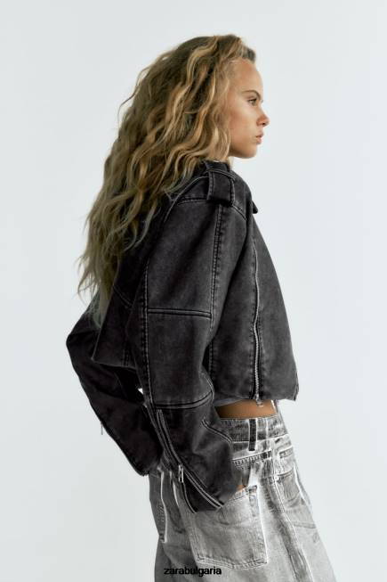 Zara облекло 66FT18 Жени мотористко яке от изкуствена кожа сиво