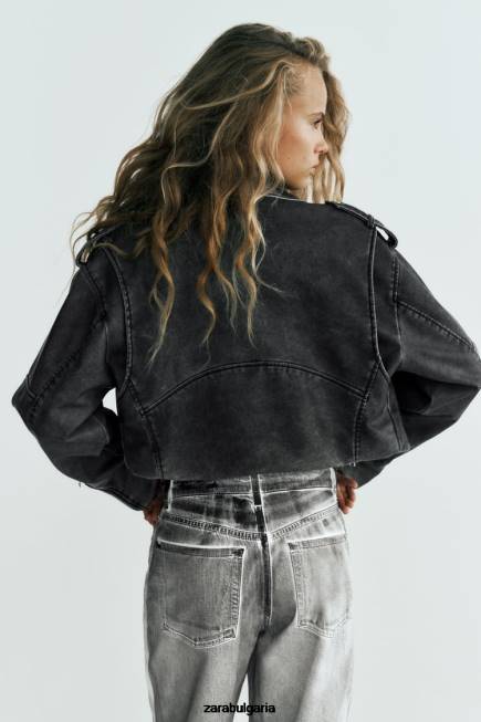 Zara облекло 66FT18 Жени мотористко яке от изкуствена кожа сиво
