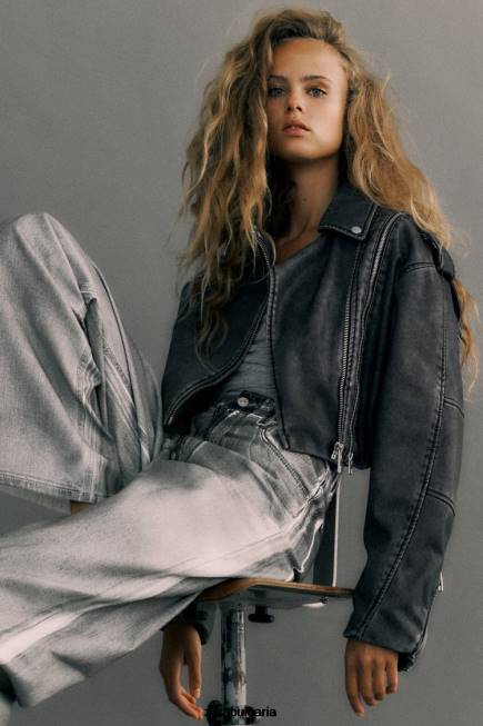 Zara облекло 66FT18 Жени мотористко яке от изкуствена кожа сиво