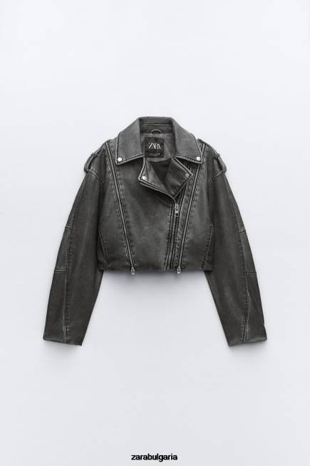 Zara облекло 66FT18 Жени мотористко яке от изкуствена кожа сиво