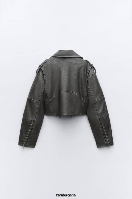 Zara облекло 66FT18 Жени мотористко яке от изкуствена кожа сиво