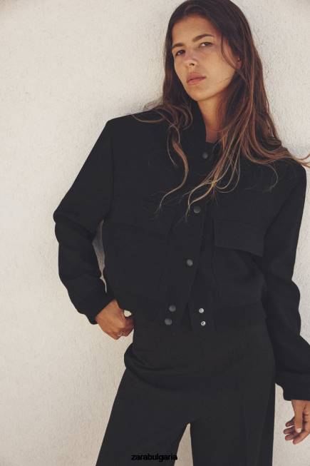 Zara облекло 66FT19 Жени макси джобен бомбър черен