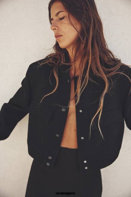 Zara облекло 66FT19 Жени макси джобен бомбър черен