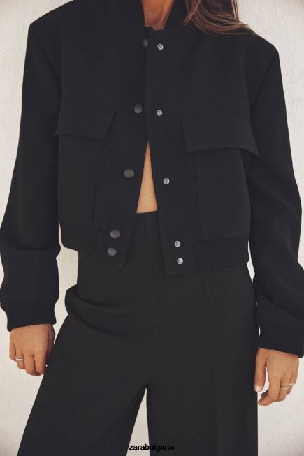 Zara облекло 66FT19 Жени макси джобен бомбър черен