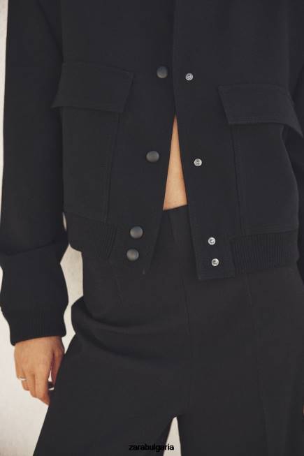 Zara облекло 66FT19 Жени макси джобен бомбър черен