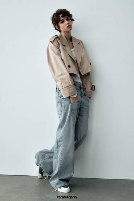 Zara облекло 66FT21 Жени извънгабаритно изрязано мотоциклетско яке тъмнокафяво