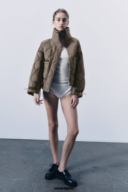 Zara облекло 66FT22 Жени водоотблъскващо пухено яке кафяво сиво