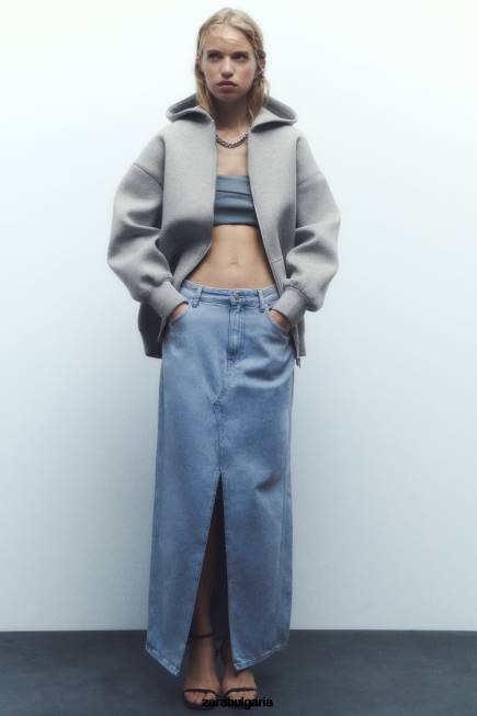 Zara облекло 66FT23 Жени яке с неопренов ефект сиво