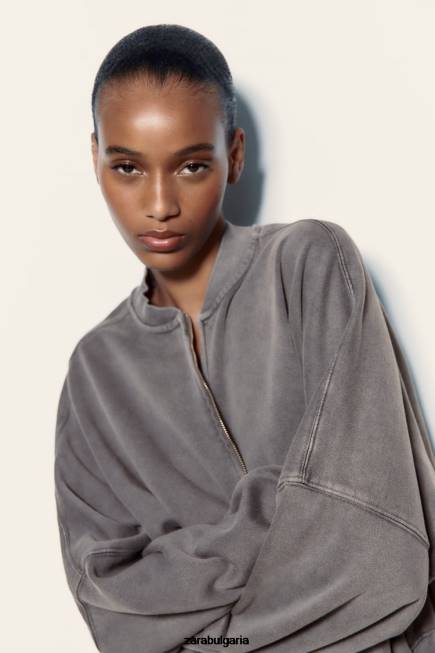 Zara облекло 66FT25 Жени бомбър с цип синьо сиво