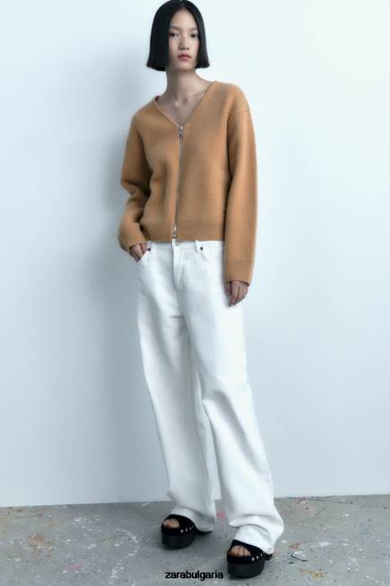 Zara облекло 66FT27 Жени вълнен бомбър с цип тъмнокафяво