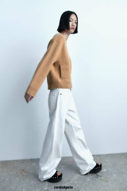 Zara облекло 66FT27 Жени вълнен бомбър с цип тъмнокафяво