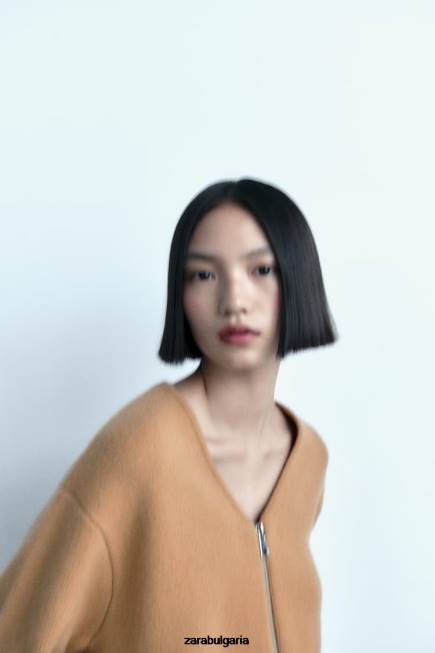 Zara облекло 66FT27 Жени вълнен бомбър с цип тъмнокафяво