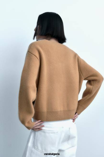 Zara облекло 66FT27 Жени вълнен бомбър с цип тъмнокафяво