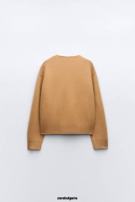 Zara облекло 66FT27 Жени вълнен бомбър с цип тъмнокафяво