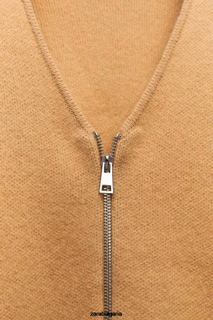 Zara облекло 66FT27 Жени вълнен бомбър с цип тъмнокафяво