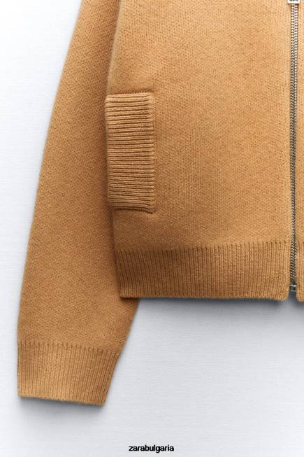 Zara облекло 66FT27 Жени вълнен бомбър с цип тъмнокафяво