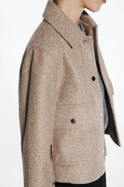 Zara облекло 66FT28 Жени скъсено меко яке тъмнокафяво