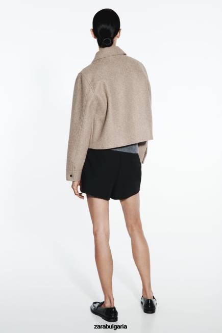 Zara облекло 66FT28 Жени скъсено меко яке тъмнокафяво