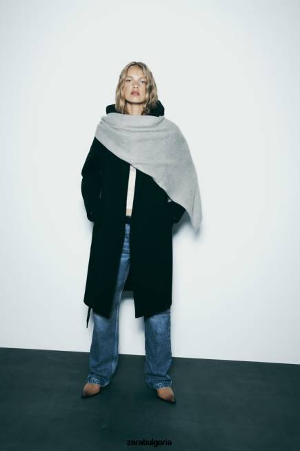 Zara облекло 66FT3 Жени меко палто с качулка черен