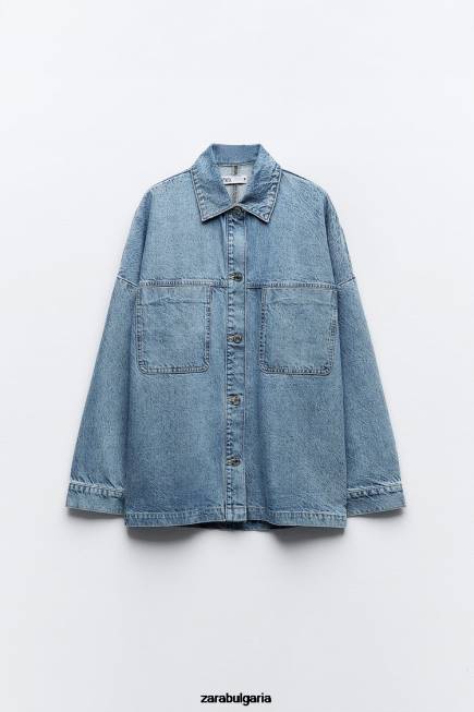 Zara облекло 66FT30 Жени голямо дънково яке z1975 средно синьо