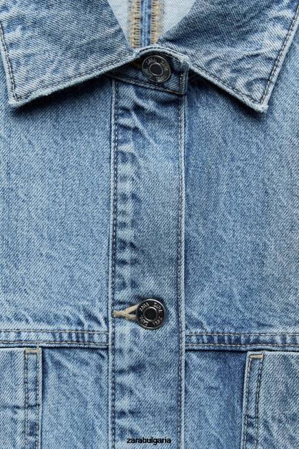 Zara облекло 66FT30 Жени голямо дънково яке z1975 средно синьо