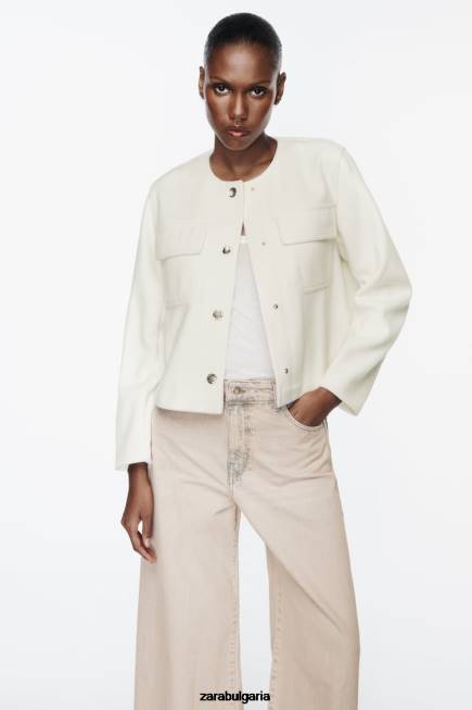 Zara облекло 66FT33 Жени меко яке екрю