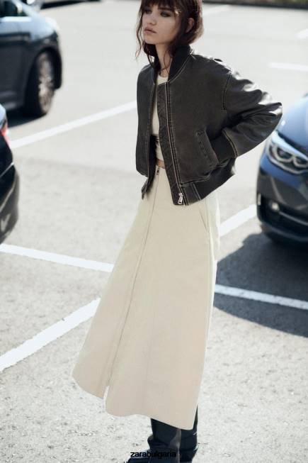 Zara облекло 66FT34 Жени изтъркано бомбър яке от изкуствена кожа черен