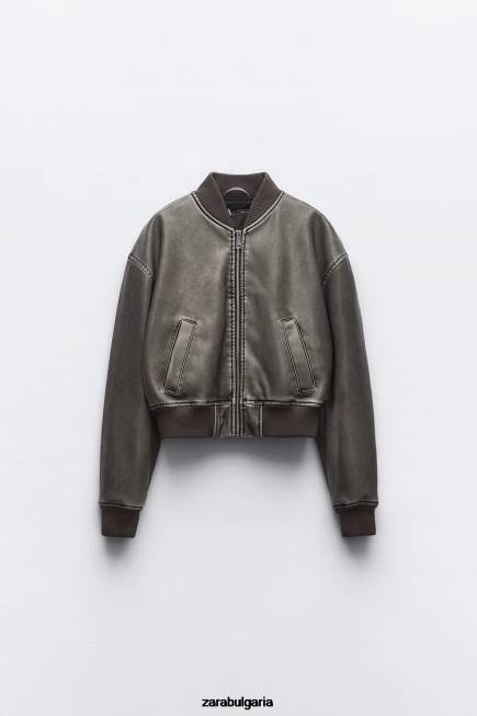 Zara облекло 66FT34 Жени изтъркано бомбър яке от изкуствена кожа черен