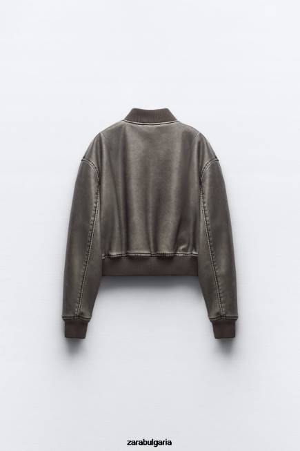 Zara облекло 66FT34 Жени изтъркано бомбър яке от изкуствена кожа черен