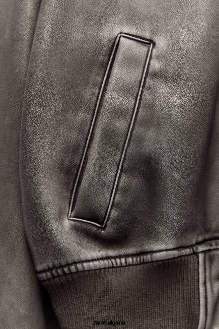 Zara облекло 66FT34 Жени изтъркано бомбър яке от изкуствена кожа черен