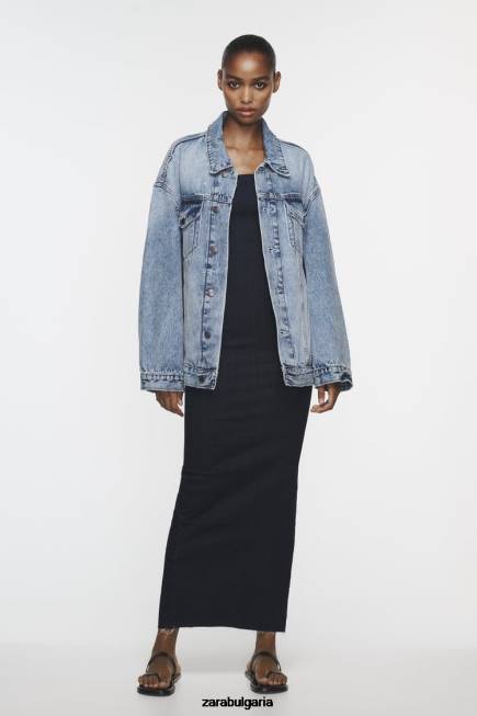 Zara облекло 66FT38 Жени zw голямо дънково яке избеляло синьо