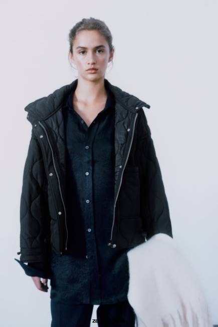 Zara облекло 66FT39 Жени водоотблъскващо пухено яке черен