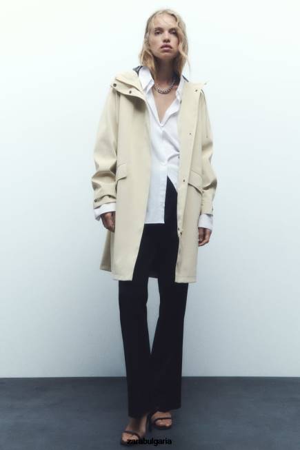 Zara облекло 66FT40 Жени водо и ветрозащитен гумиран дъждобран екрю