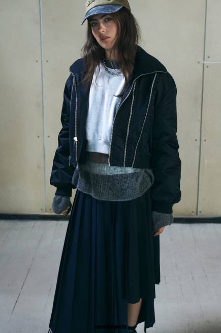 Zara облекло 66FT41 Жени бомбър яке с цип тъмносин