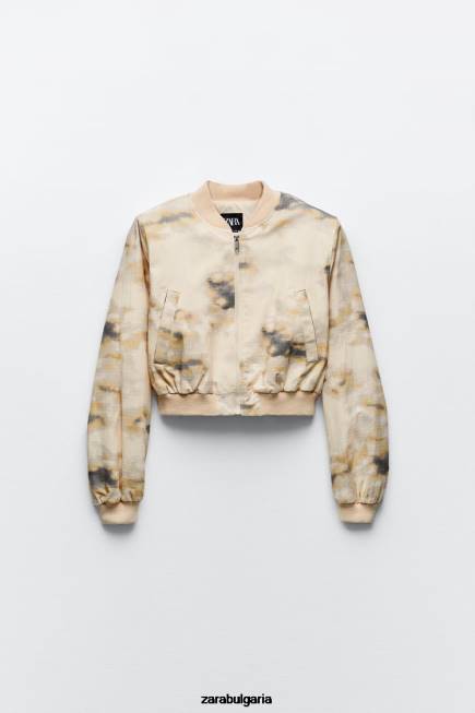 Zara облекло 66FT43 Жени принтиран бомбардировач бежово