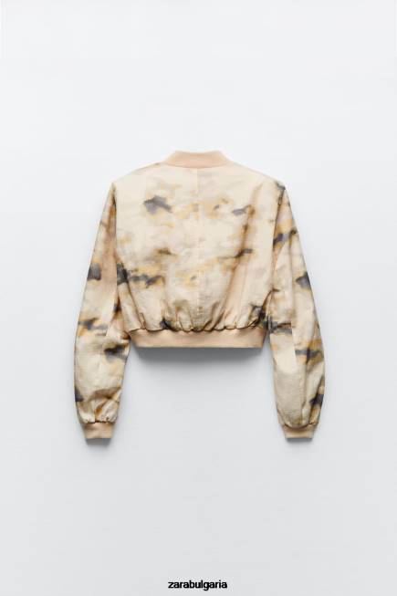 Zara облекло 66FT43 Жени принтиран бомбардировач бежово