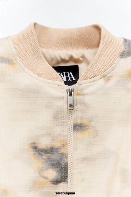 Zara облекло 66FT43 Жени принтиран бомбардировач бежово