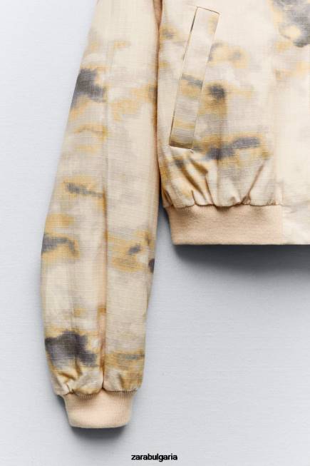 Zara облекло 66FT43 Жени принтиран бомбардировач бежово