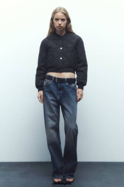 Zara облекло 66FT46 Жени ватирано изрязано бомбър яке черен