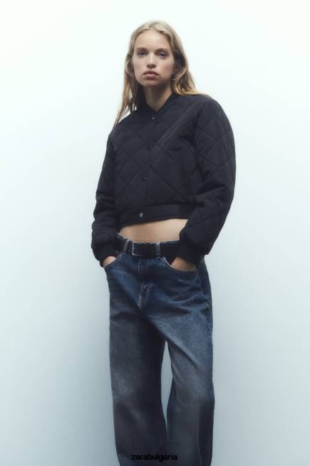 Zara облекло 66FT46 Жени ватирано изрязано бомбър яке черен