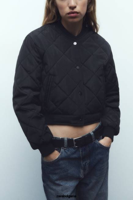 Zara облекло 66FT46 Жени ватирано изрязано бомбър яке черен