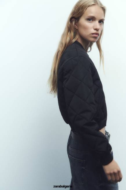 Zara облекло 66FT46 Жени ватирано изрязано бомбър яке черен